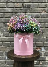 Цветочная композиция из Гипсофила и Розы в шляпной коробке в Татищево