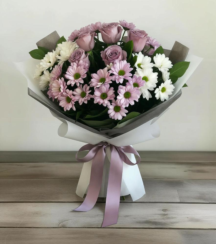 Букет цветов из: Хризантемы и Розы в Татищево